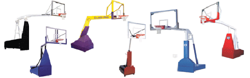 Cluster of portable basketball goals.