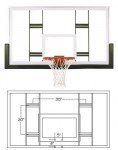 FT239 42x72x1/2 Competition Glass Basketball Backboard Mounts directly to structures where fan-shaped backboards previously were